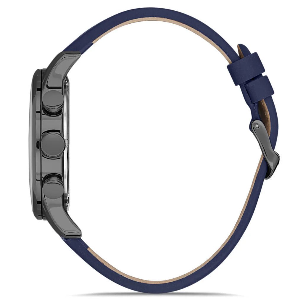 Bigotti Gunmetal Grey Blue Multi - Dial Rose Gold Hands Blue Leather Strap | BG.1.10390 - 6 | TIME Watches