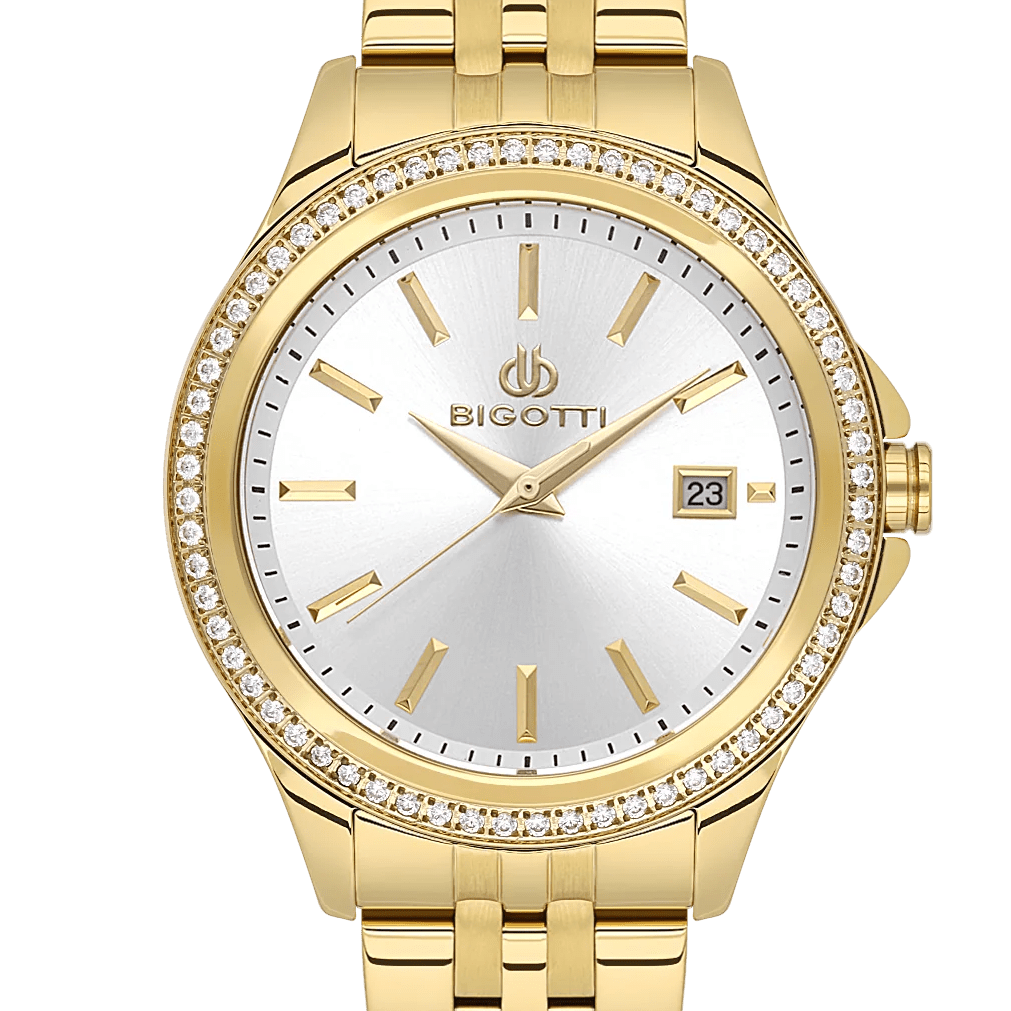 Bigotti Rose Gold Silver Dial Calendar Stainless Steel Woman's Watch | BG.1.10558 - 3 | TIME Watches