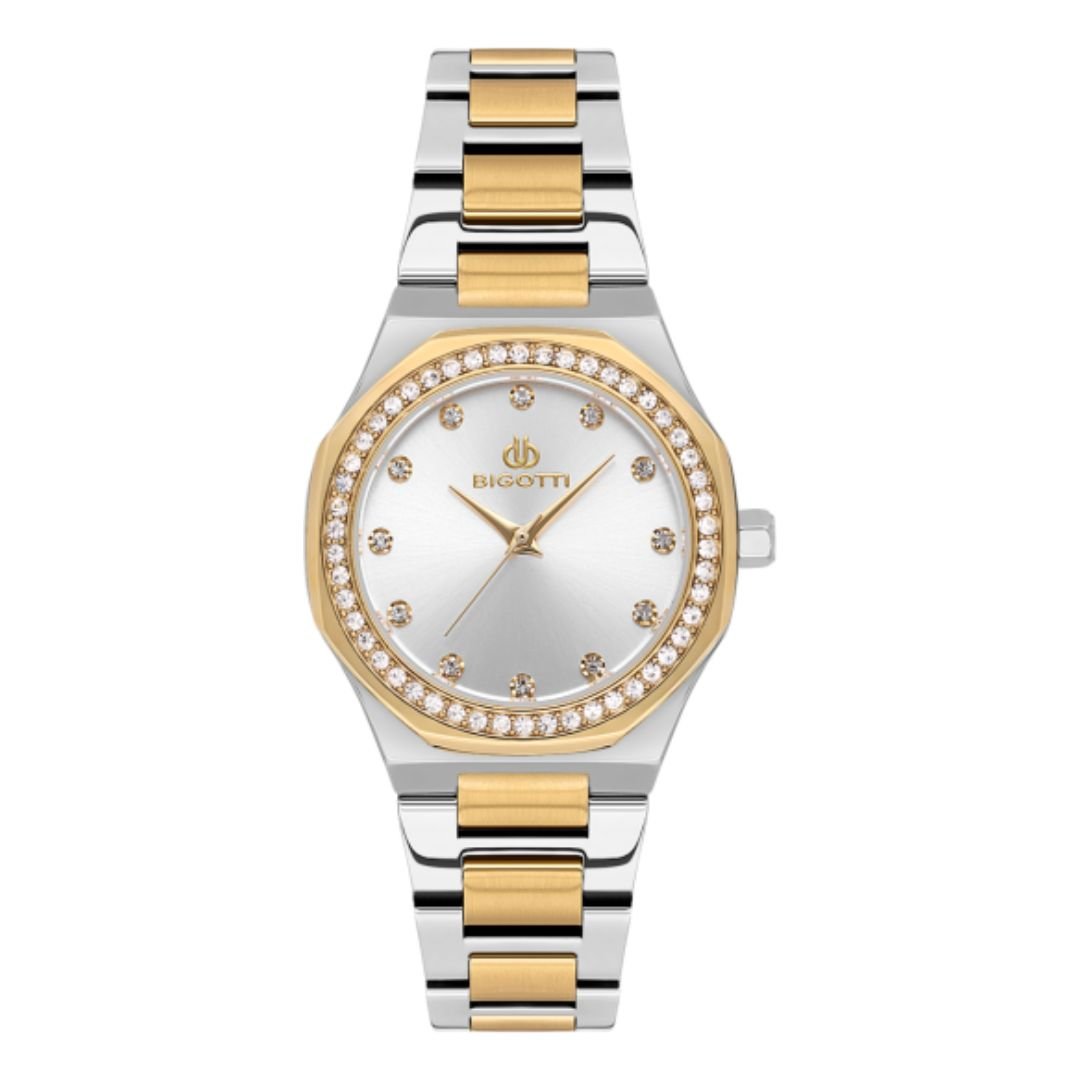 Bigotti Rose Gold Stainless Steel Silver Dial Stones Men's Watch | BG.1.10587 - 3 | TIME Watches