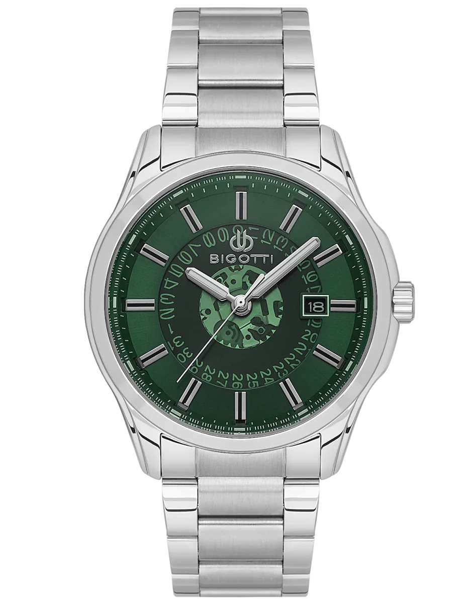 Bigotti Stainless Steel Green Dial Calendar Watch | BG.1.10591 - 3 | TIME Watches