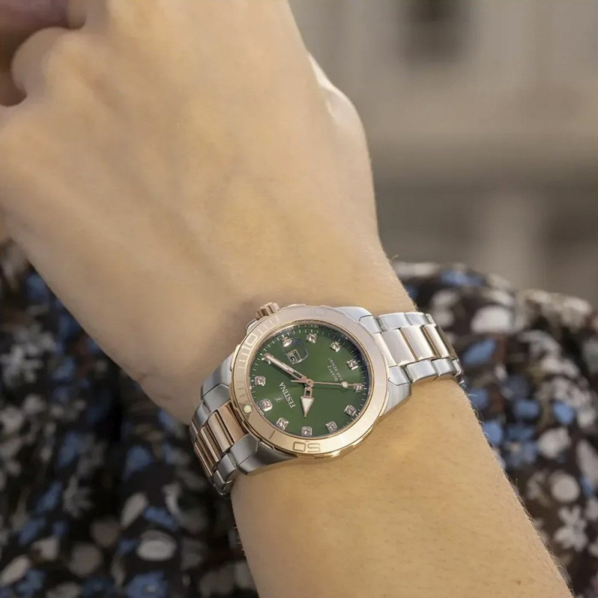 Festina Boyfriend Quartz Olive Green Dial Gold PVD Women's Watch | F20505/4