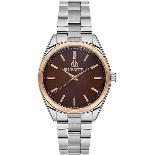 Bigotti Stainless Steel Burgundy Dial Gold Bezel Women's Watch | BG.1.10501-5