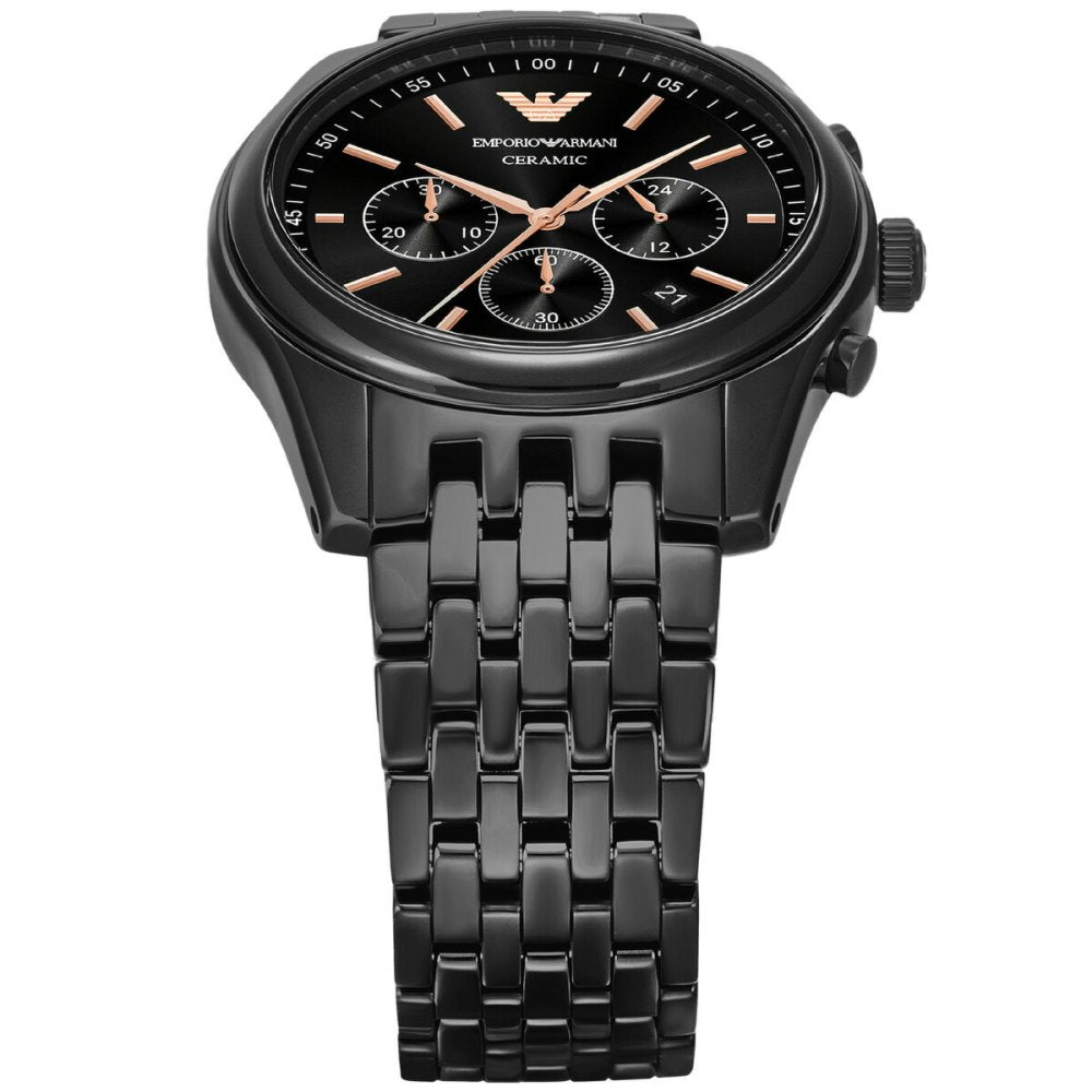 Emporio Armani Black Dial Chronograph Quartz Ceramic Men's Watch | AR70015