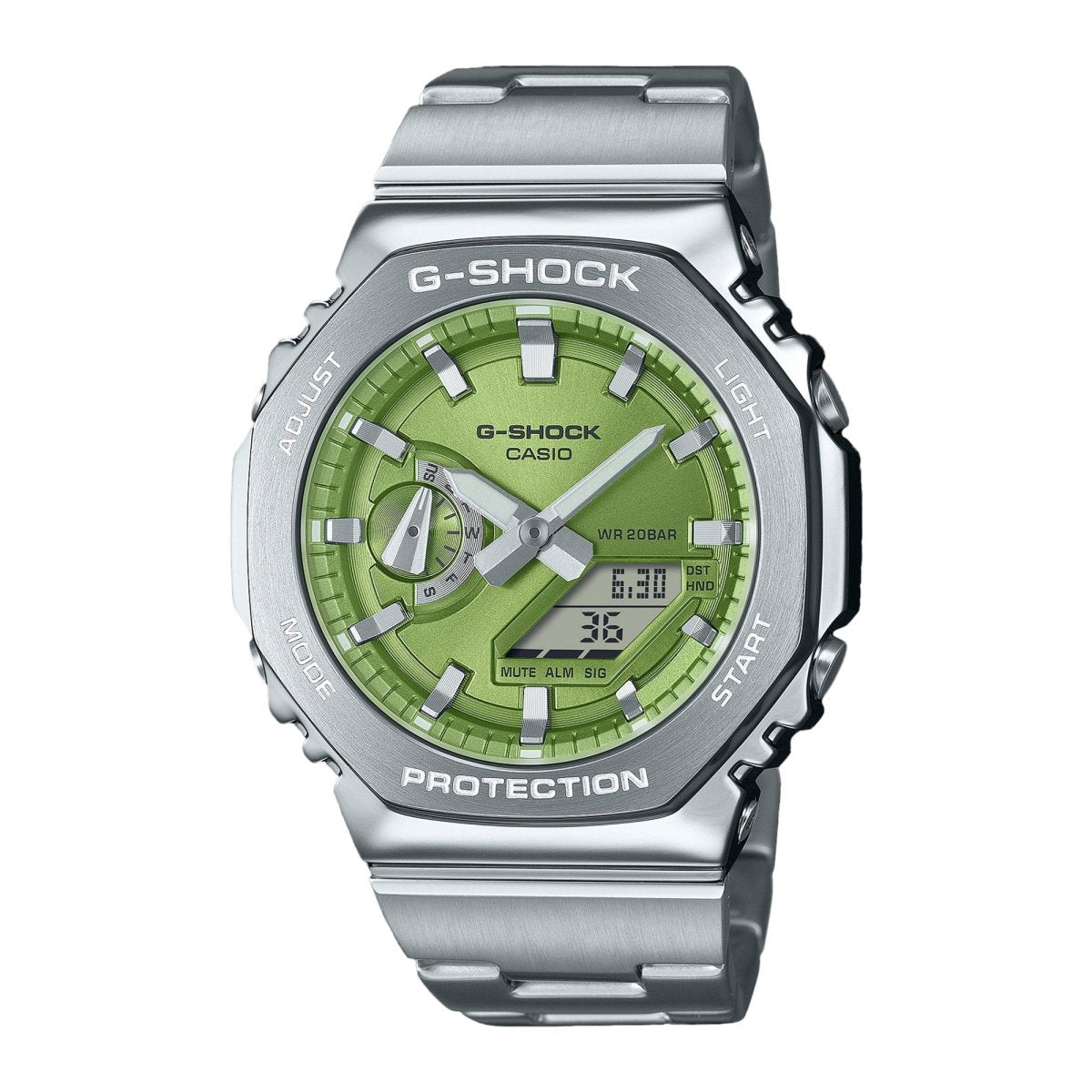 CASIO G - Shock G - Steel Digital - Analog Green Dial Silver Men's Watch | GM - 2110D - 3ADR | TIME Watches