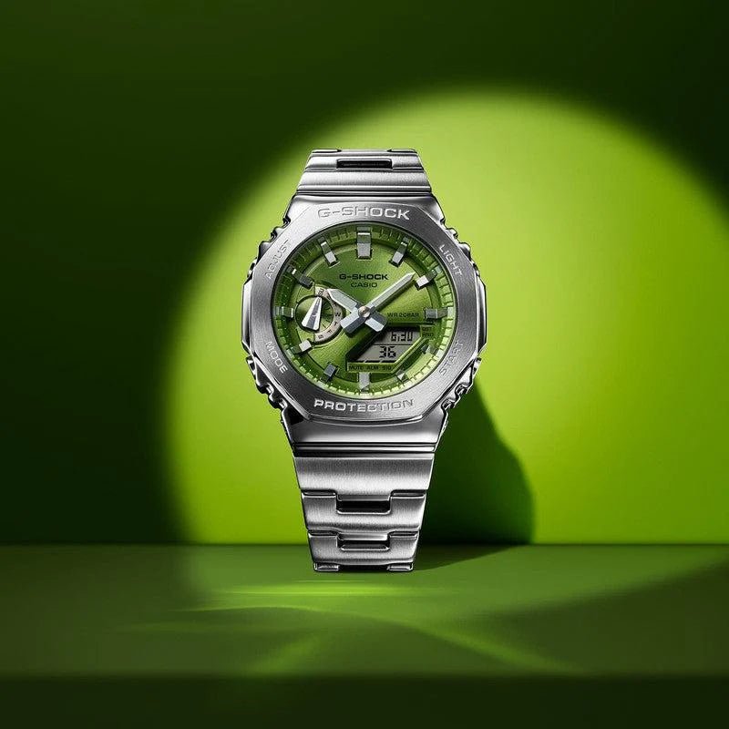 CASIO G - Shock G - Steel Digital - Analog Green Dial Silver Men's Watch | GM - 2110D - 3ADR | TIME Watches