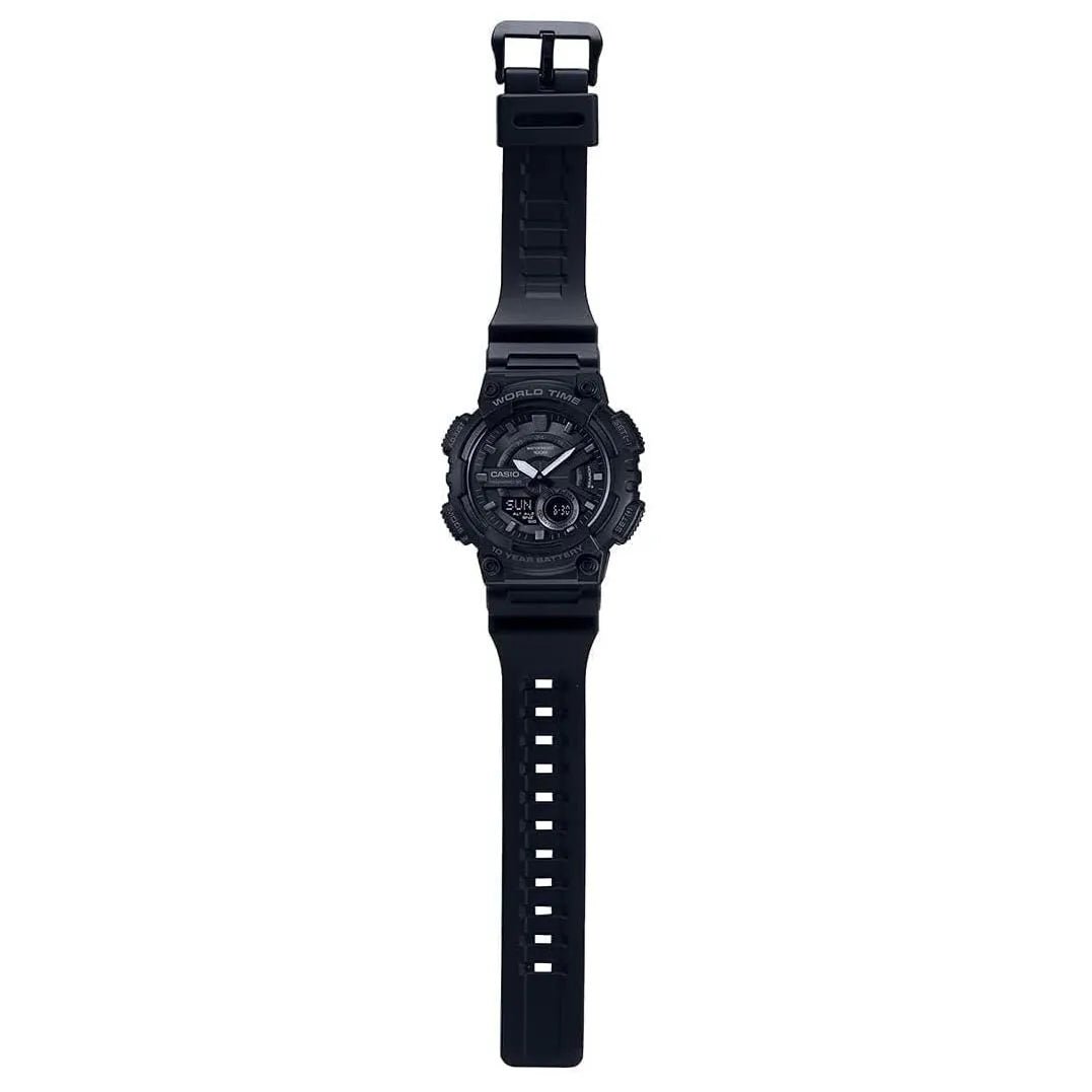 Casio Standard Black Dial and Black Rubber Strap 44mm Unisex Watch | AEQ-110W-1BVDF | TIME Watches