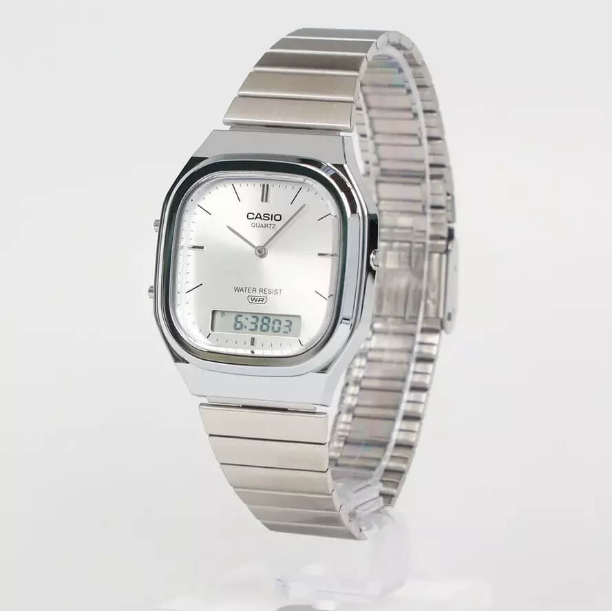 Casio Vintage Dual Time Chain Men's Dress Watch | AQ - 240E - 7ADF | TIME Watches