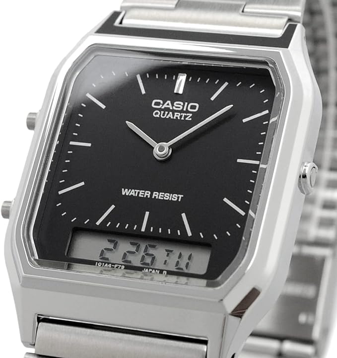 CASIO Vintage Silver & Black Analogue Digital Men's Watch | AQ230A-1DMQ | Time Watch Specialists