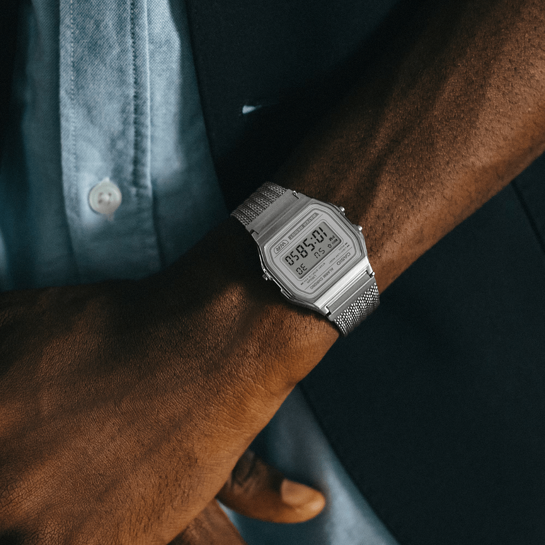 CASIO Vintage Silver Mesh Strap Digital Men's Watch | A158WEM - 7DF | TIME Watches