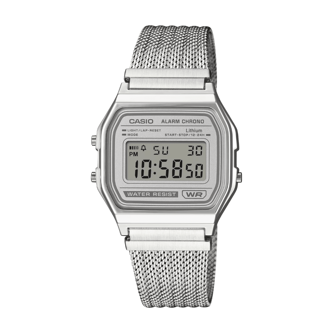 CASIO Vintage Silver Mesh Strap Digital Men's Watch | A158WEM - 7DF | TIME Watches