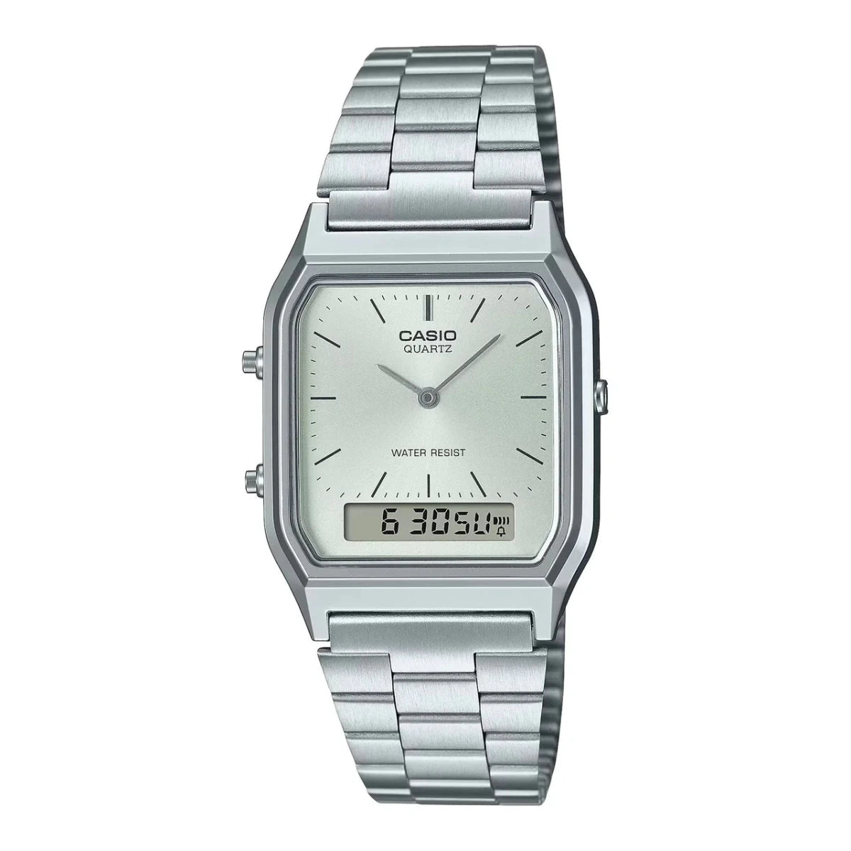 Casio Vintage Stainless Steel Silver Retro Dual Time Men's Watch | AQ - 230A - 7AMQY | TIME Watches