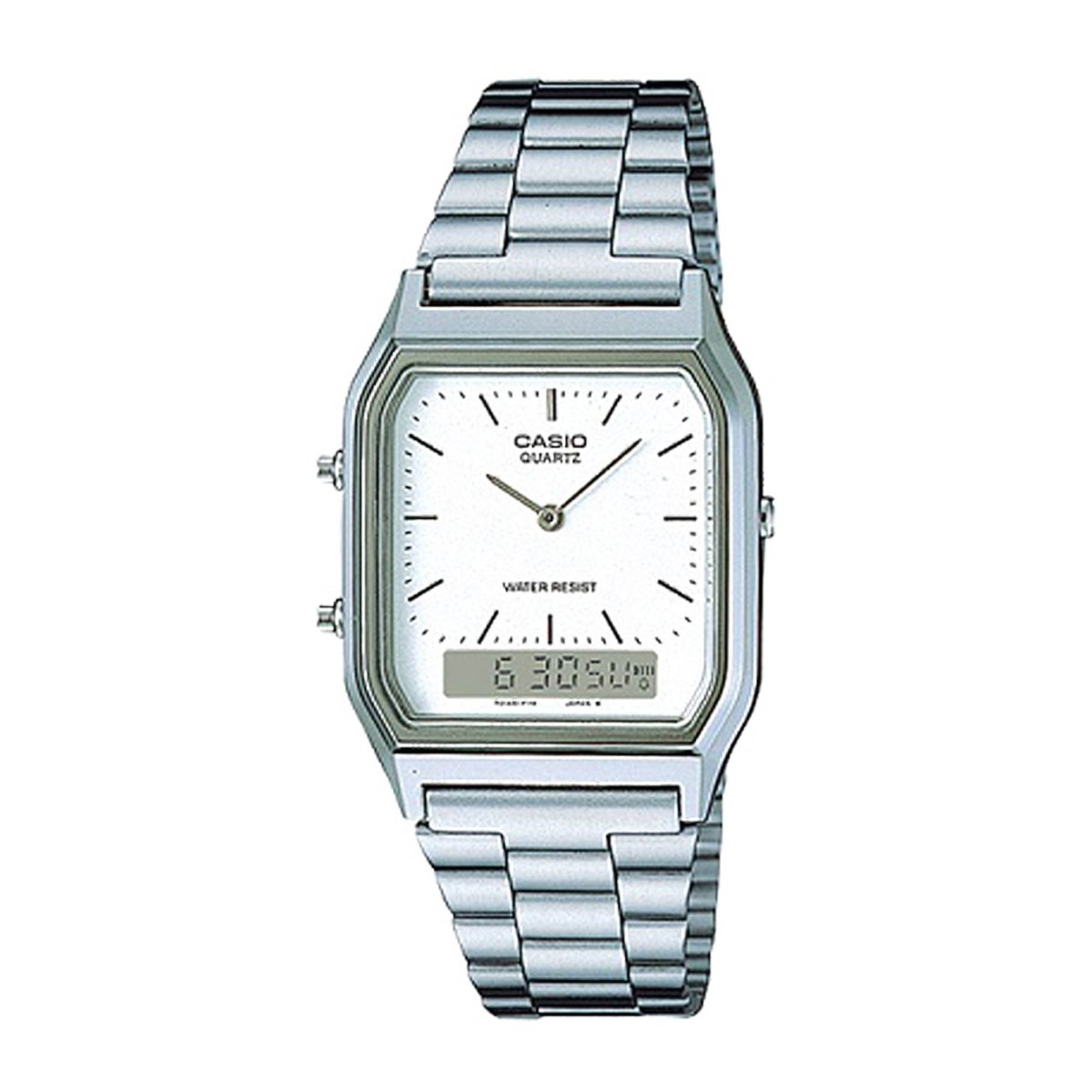 Casio Vintage White Dial and Silver Steel Bracelet 30mm Unisex Watch | AQ-230A-7DMQ | TIME Watches