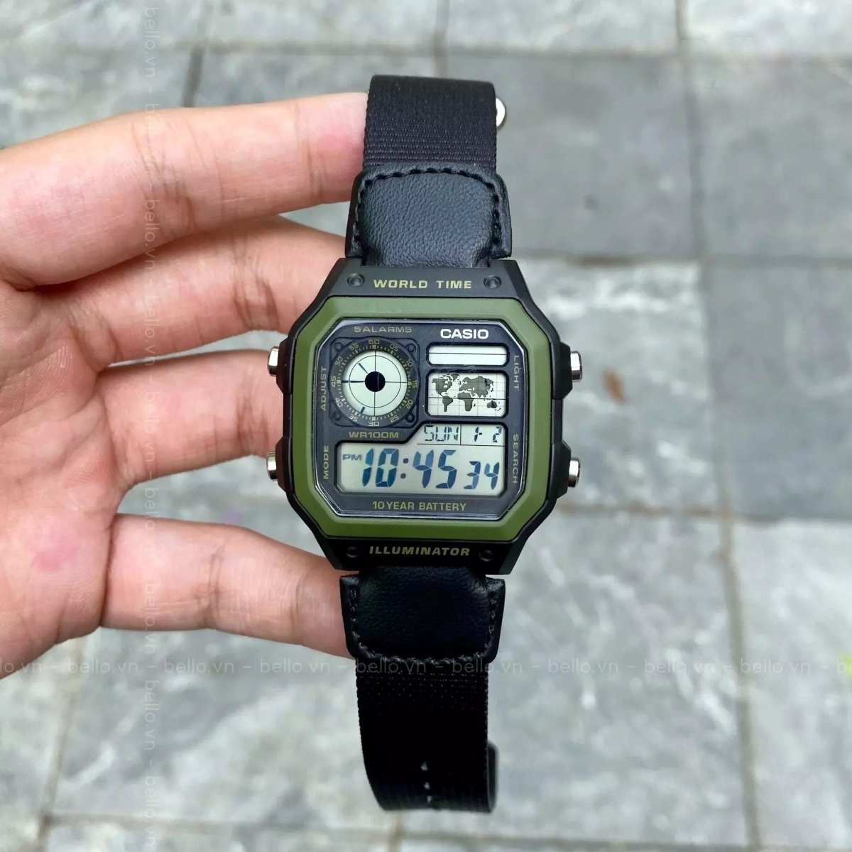 Casio World Time Digital Nylon Belt Youth Watch | AE - 1200WHB - 1BVDF | TIME Watches