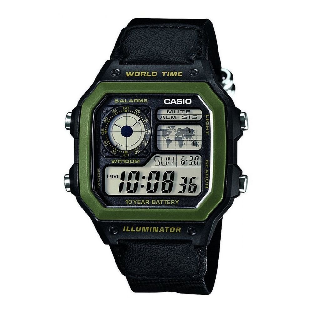 Casio World Time Digital Nylon Belt Youth Watch | AE - 1200WHB - 1BVDF | TIME Watches