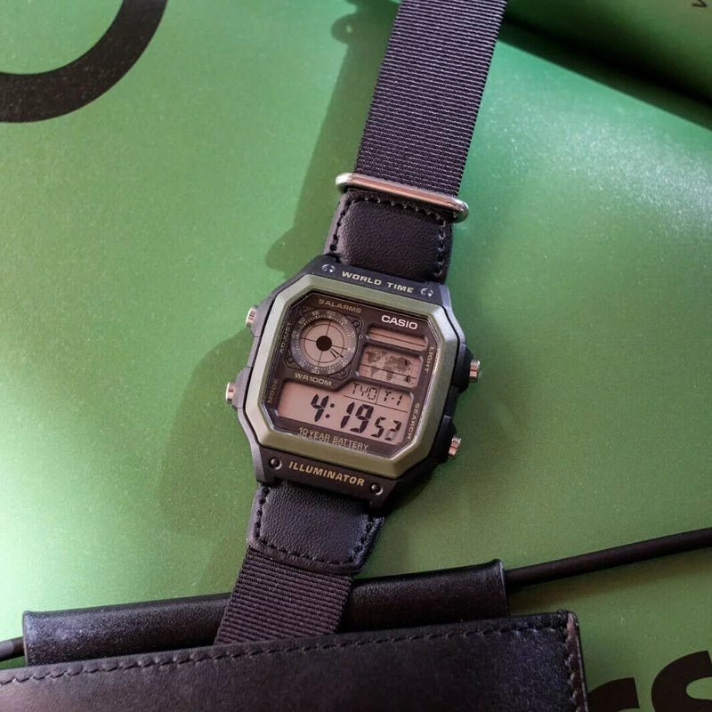 Casio World Time Digital Nylon Belt Youth Watch | AE - 1200WHB - 1BVDF | TIME Watches
