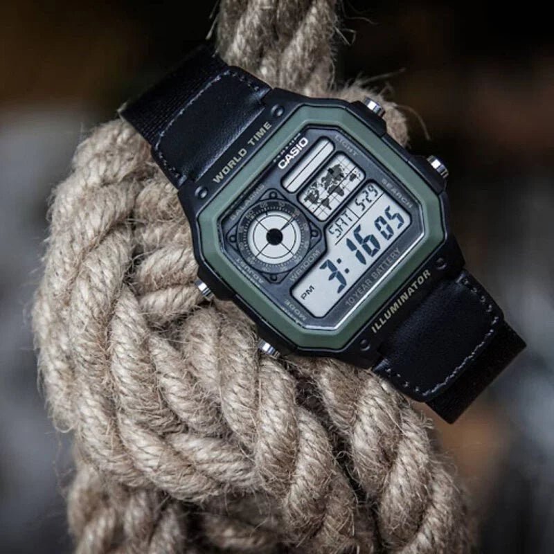 Casio World Time Digital Nylon Belt Youth Watch | AE - 1200WHB - 1BVDF | TIME Watches
