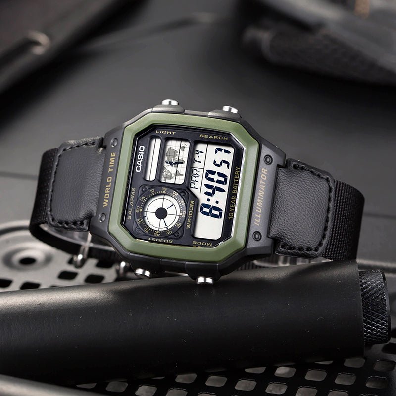 Casio World Time Digital Nylon Belt Youth Watch | AE - 1200WHB - 1BVDF | TIME Watches