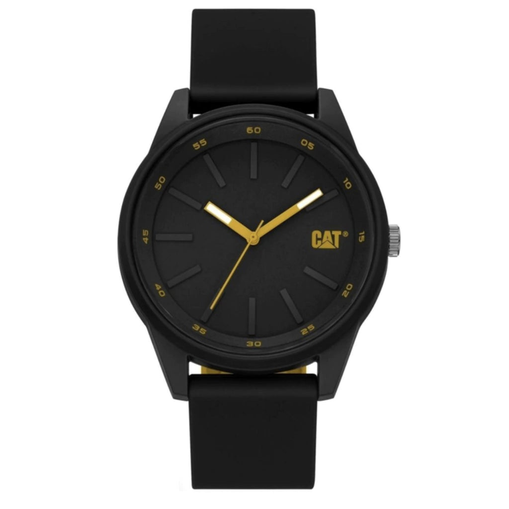 CAT Insignia Black Dial Yellow Hands Black Batons Black Strap Men's Watch | LJ.160.21.127