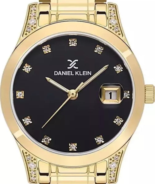Daniel Klein Black Dial Calendar Gold Stainless Women’s Watch | DK113782-3
