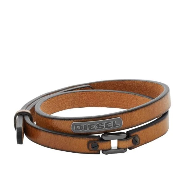 Diesel Coiled Brown Leather And Gunmetal Men's Bracelet | DX0984040 | Time Watch Specialists