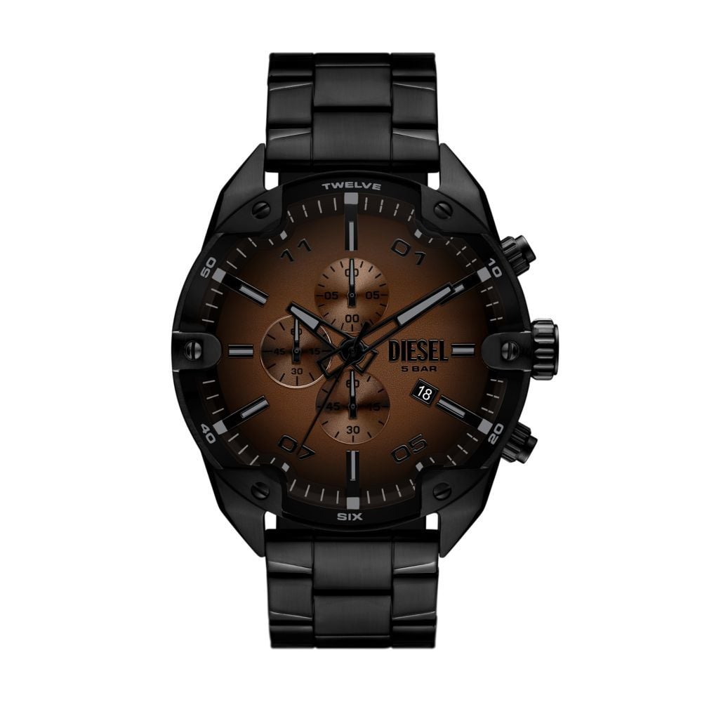 Diesel Mega Chief Black Dial Chronograph Leather Men's Watch | DZ4691