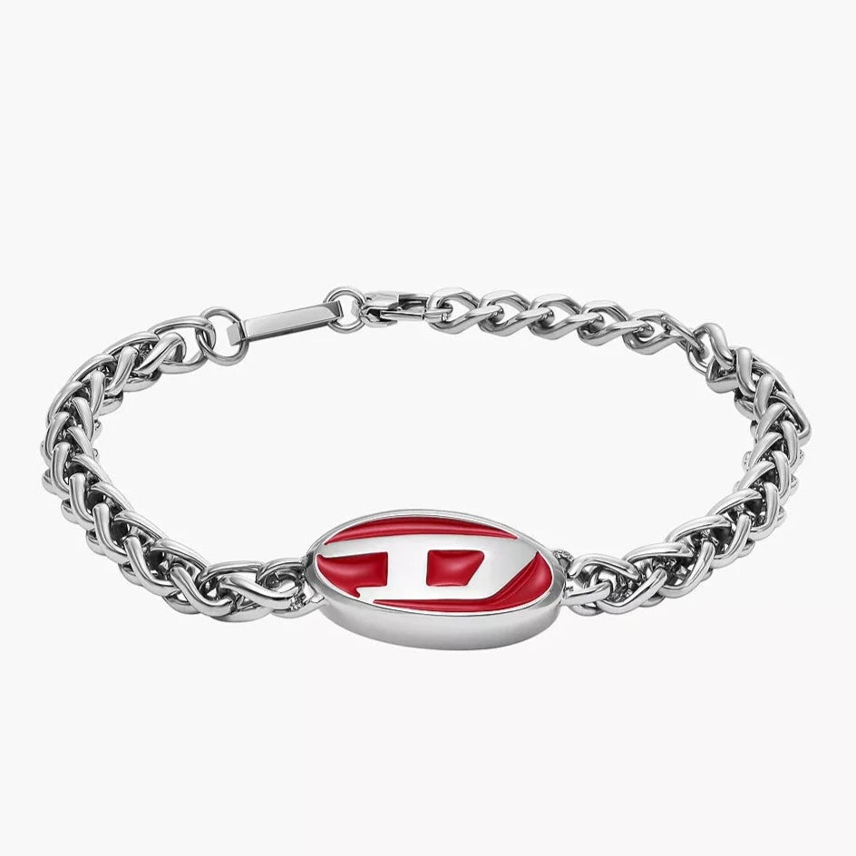 Diesel Red Enamel And Stainless Steel Unisex Chain Bracelet | DX1445040 | Time Watch Specialists