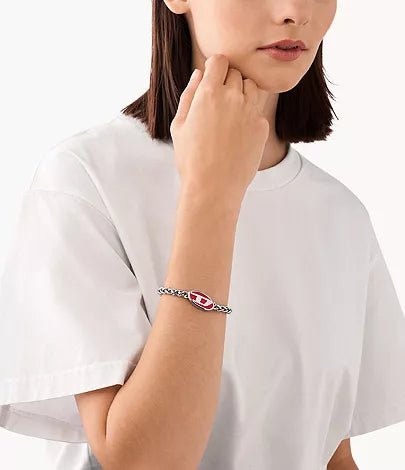 Diesel Red Enamel And Stainless Steel Unisex Chain Bracelet | DX1445040 | Time Watch Specialists