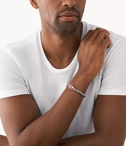 Diesel Red Enamel And Stainless Steel Unisex Chain Bracelet | DX1445040 | Time Watch Specialists