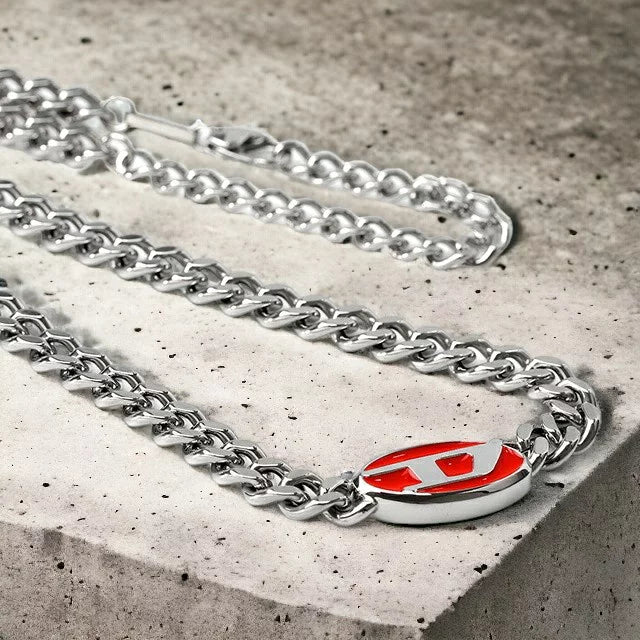 Diesel Red Lacquer and Stainless Steel Chain Unisex Necklace | DX1446040 | Time Watch Specialists