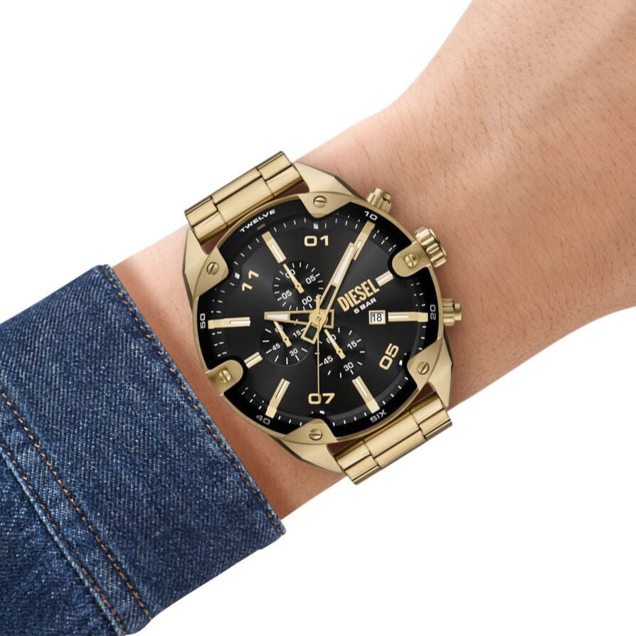 Diesel Spiked Black Dial Gold - Tone Stainless Steel Men's Watch | DZ4678 | TIME Watches