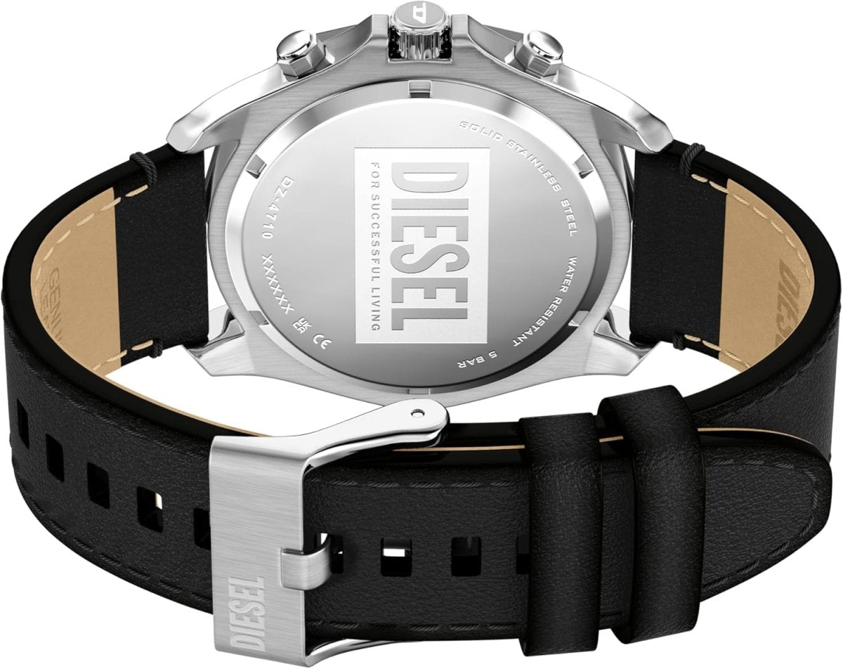 Diesel Stinger Black Sunray Dial and Black Leather Strap 46mm Men's Watch | DZ4710 | TIME Watches