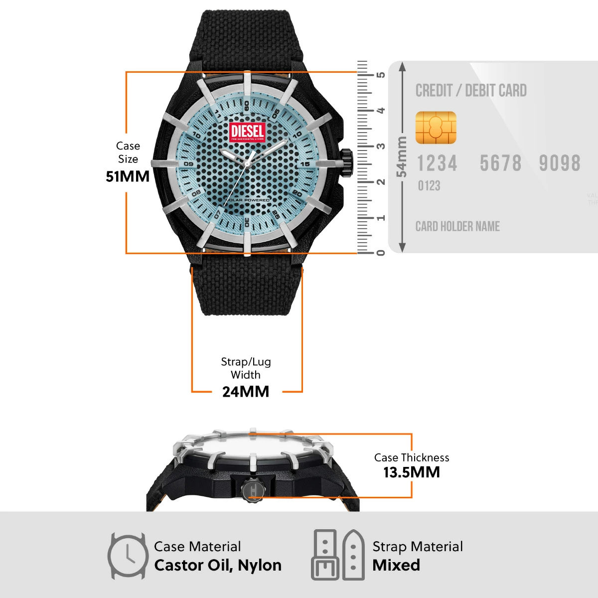 Diesel Framed Solar-Powered Blue Dial with Black Strap Men's Watch | DZ4679