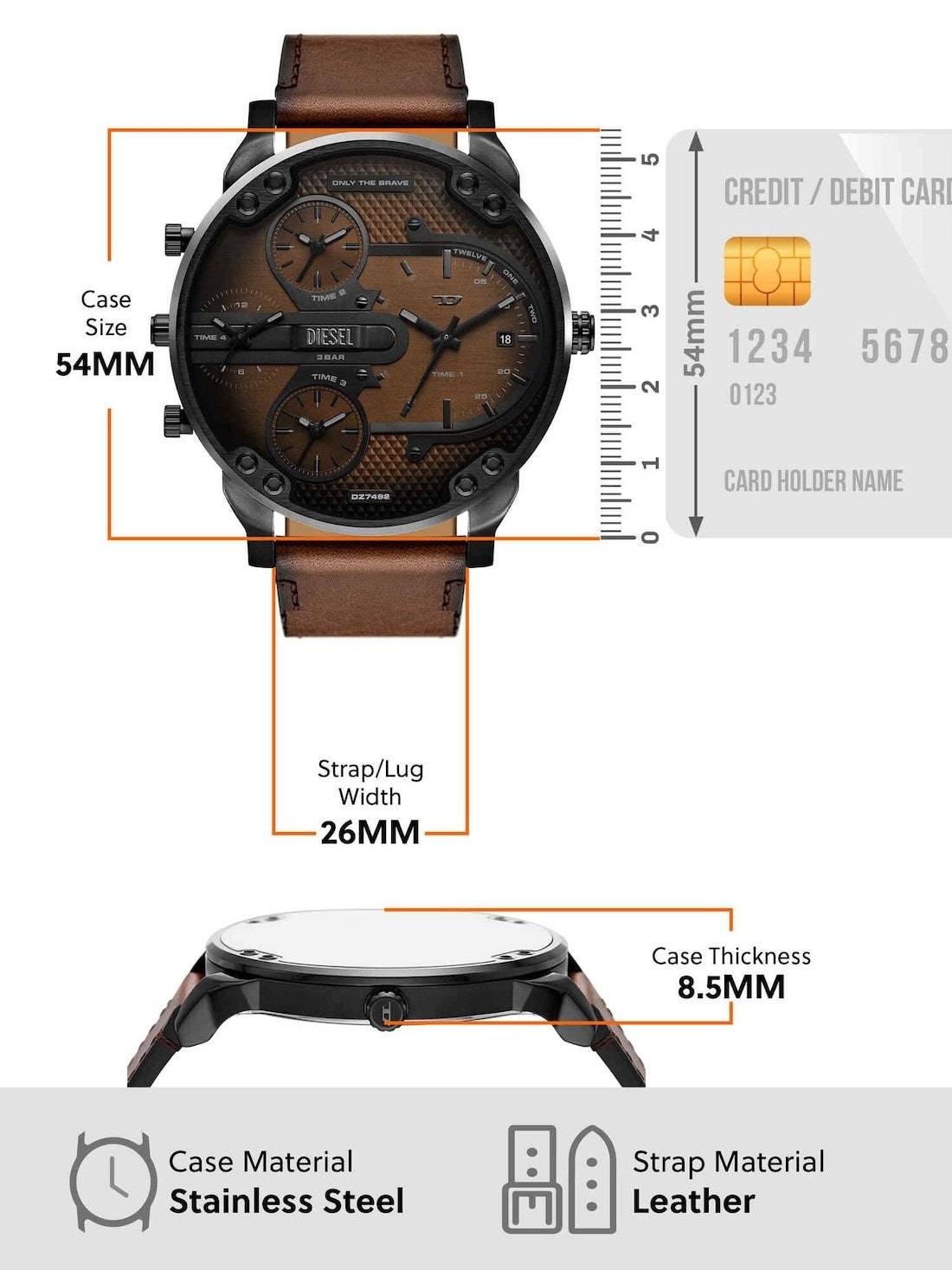 Diesel Mr. Daddy Slim Chronograph Brown Leather Strap Men's Watch | DZ7492