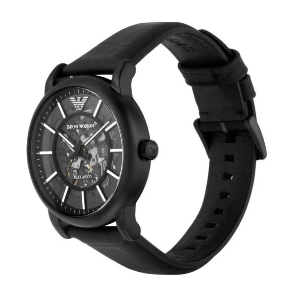 Emporio Armani Automatic Black Dial and Black Leather 43mm Men's Watch | AR60008 | TIME Watches