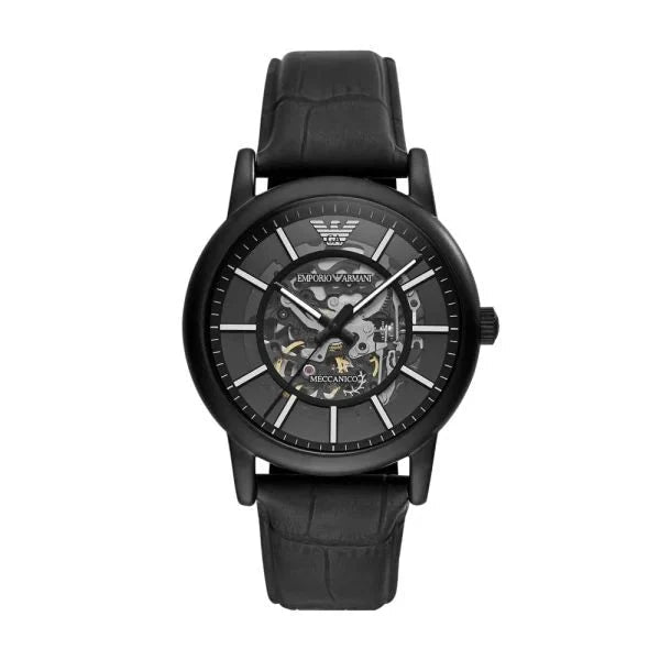 Emporio Armani Automatic Black Dial and Black Leather 43mm Men's Watch | AR60008 | TIME Watches
