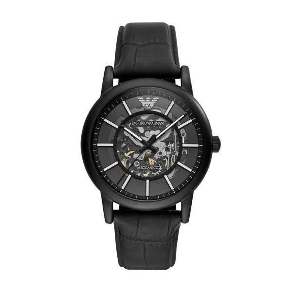 Emporio Armani Automatic Black Leather Men's Watch | AR60008 | Time Watch Specialists