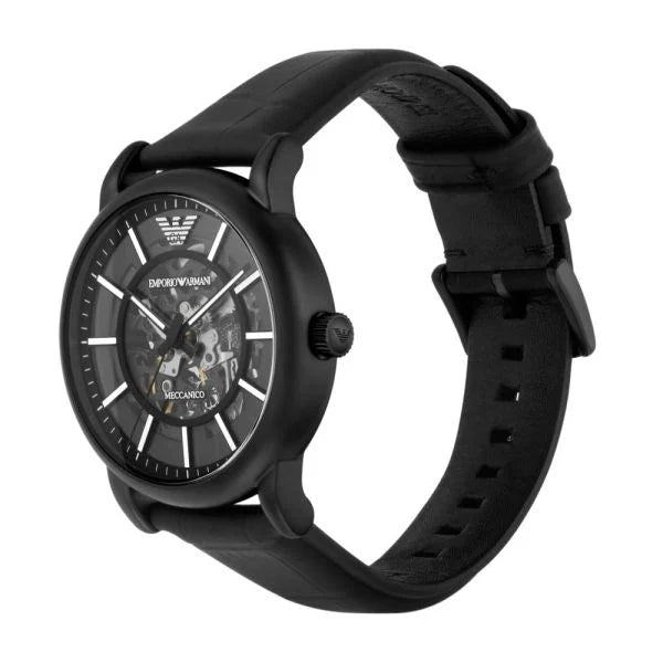 Emporio Armani Automatic Black Leather Men's Watch | AR60008 | Time Watch Specialists