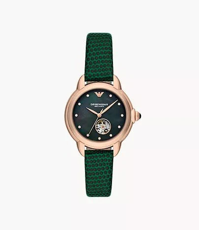 Emporio Armani Automatic Green Dial and Green Leather 34mm Men's Watch | AR60073