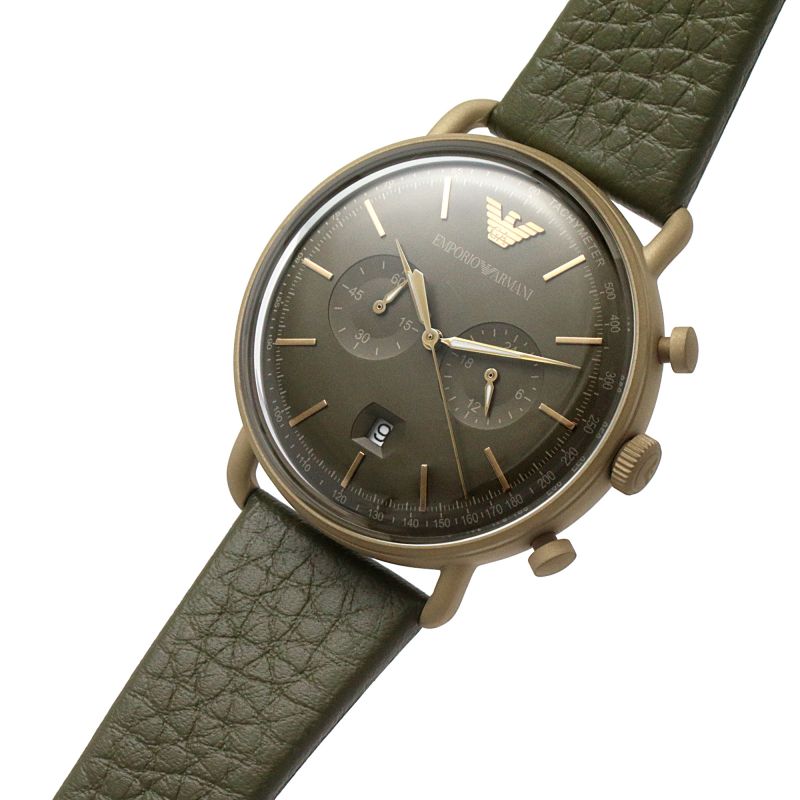Emporio Armani Aviator Rose Gold Dial and Green Leather 44mm Men's Watch | AR11421