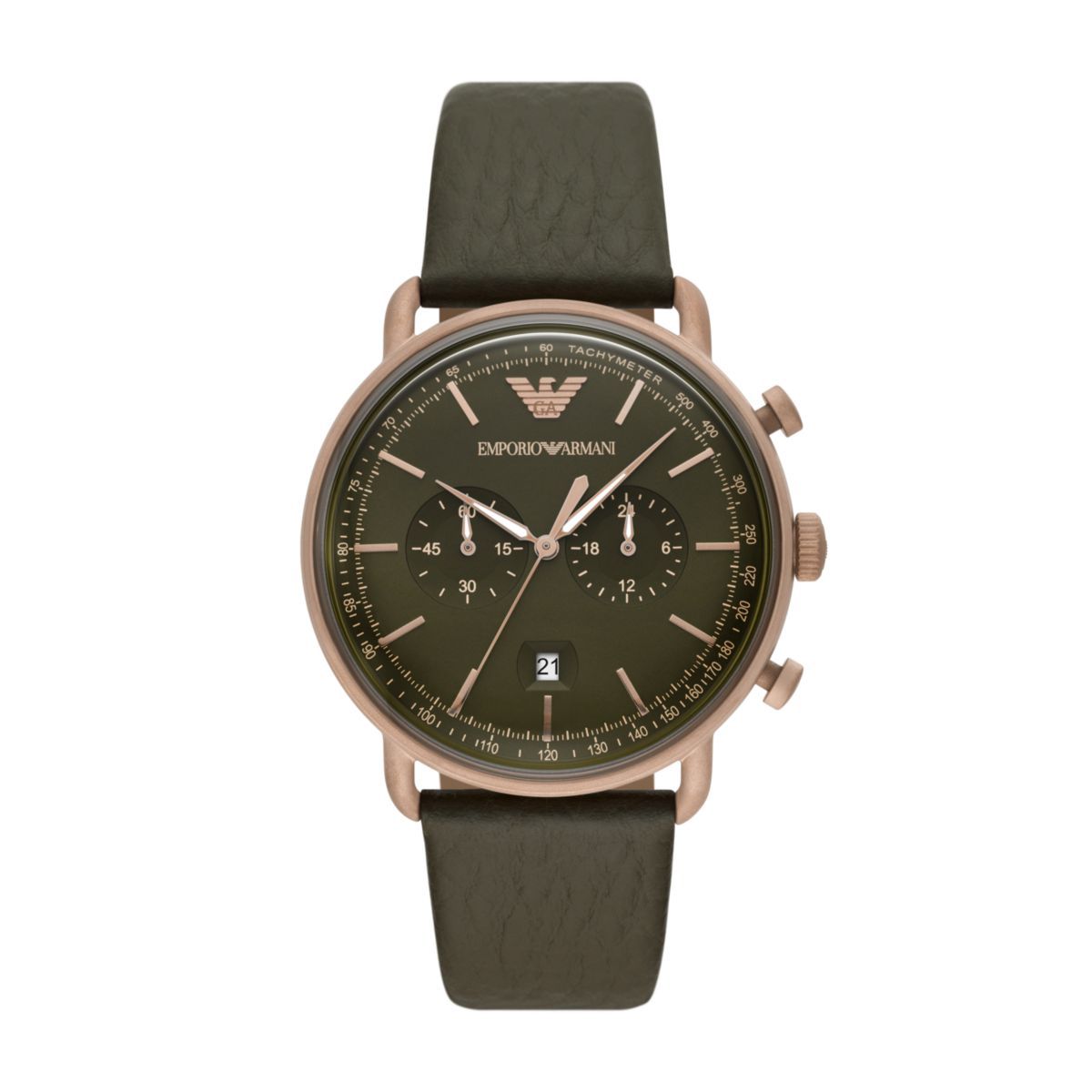 Emporio Armani Aviator Rose Gold Dial and Green Leather 44mm Men's Watch | AR11421