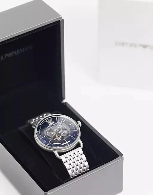 Emporio Armani Aviator Black Dial and Silver Stainless Steel 44mm Men's Watch | AR60024