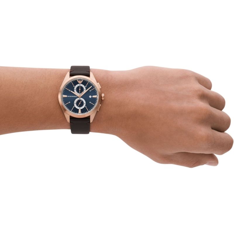 Emporio Armani Claudio Blue Dial and Brown Leather 43mm Men's Watch | AR11554