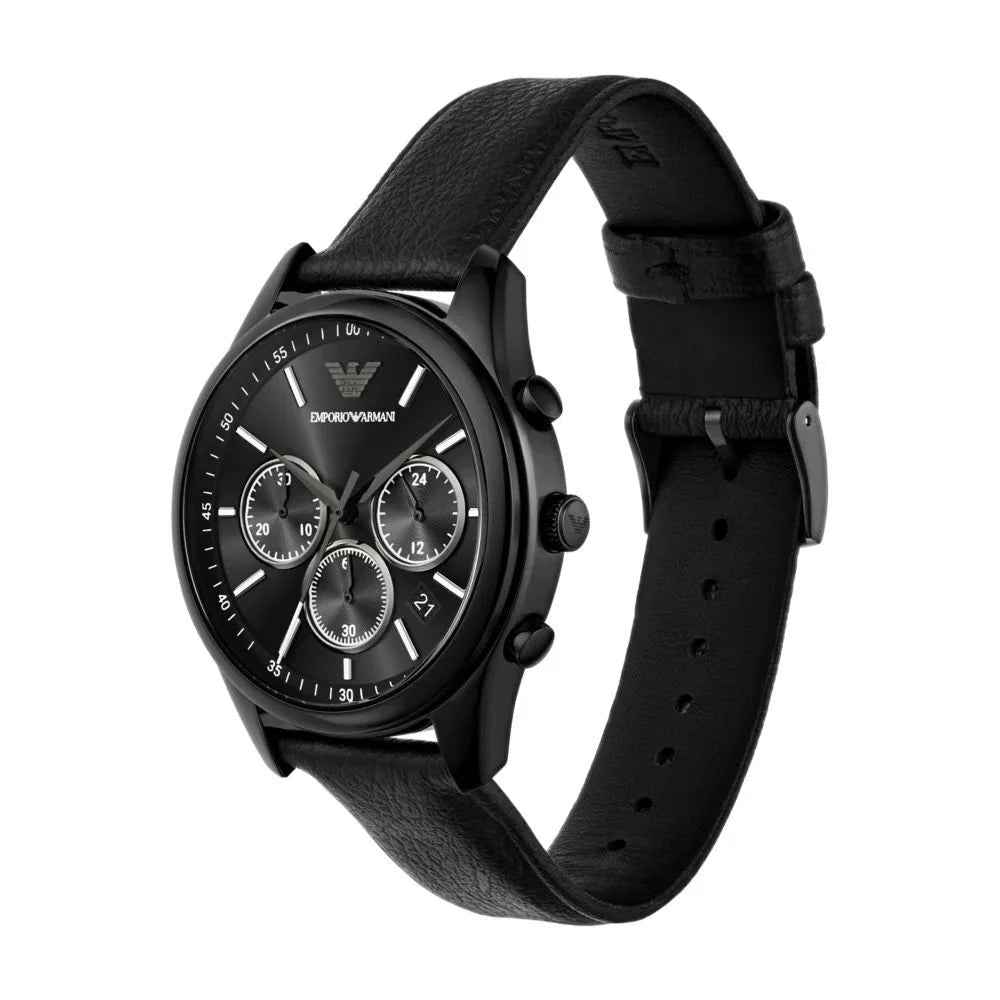 Emporio Armani Chronograph Black Dial and Black Leather 41mm Men's Watch | AR11583 | TIME Watches