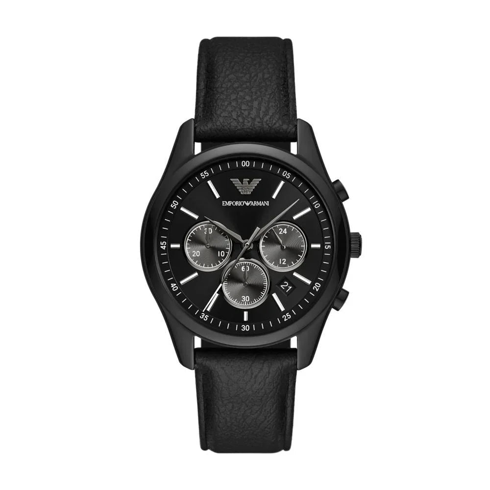 Emporio Armani Chronograph Black Dial and Black Leather 41mm Men's Watch | AR11583 | TIME Watches