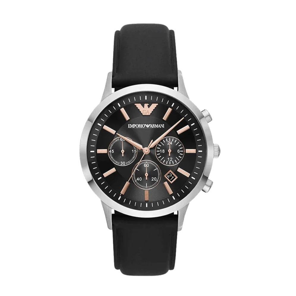 Emporio Armani Chronograph Black Dial and Black Leather 43mm Men's Watch | AR11431