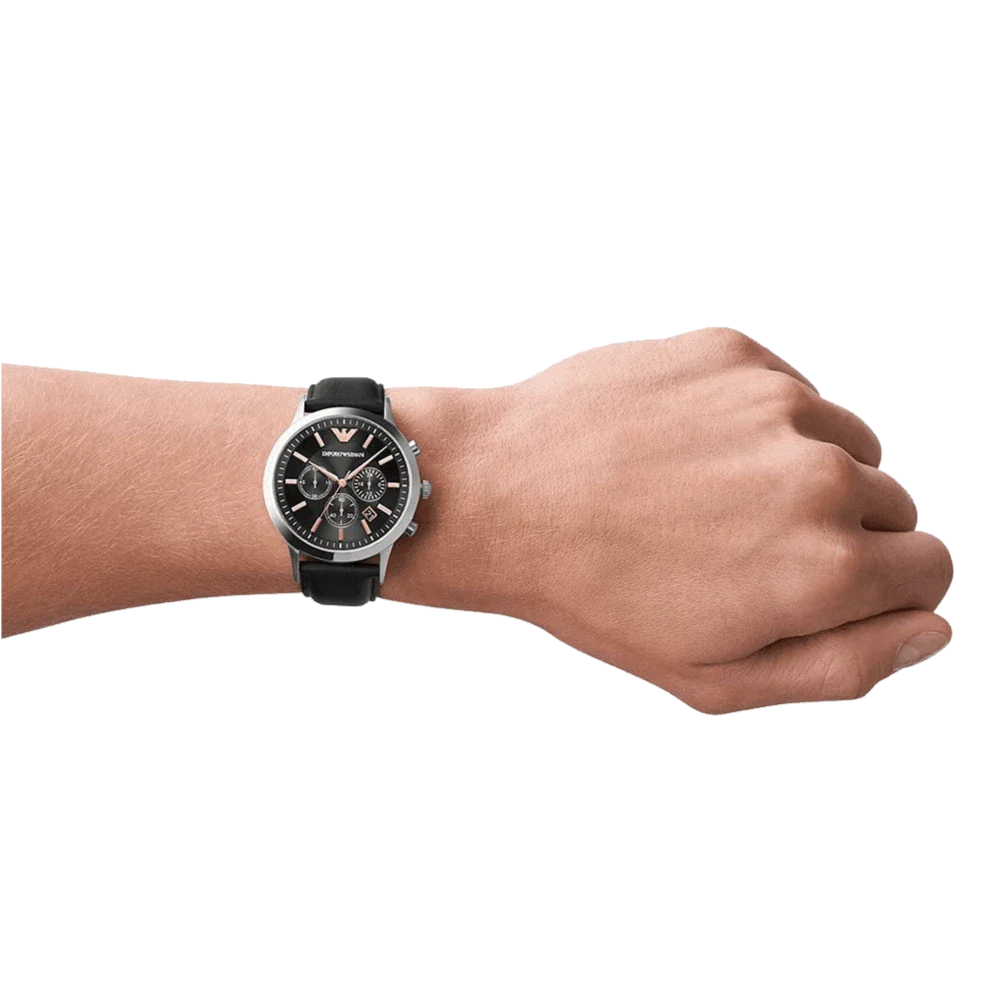 Emporio Armani Chronograph Black Dial and Black Leather 43mm Men's Watch | AR11431