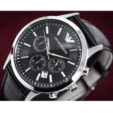 Emporio Armani Chronograph Black Leather Men's Watch | AR2447 | Time Watch Specialists