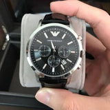 Emporio Armani Chronograph Black Leather Men's Watch | AR2447 | Time Watch Specialists