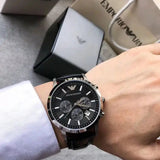 Emporio Armani Chronograph Black Leather Men's Watch | AR2447 | Time Watch Specialists