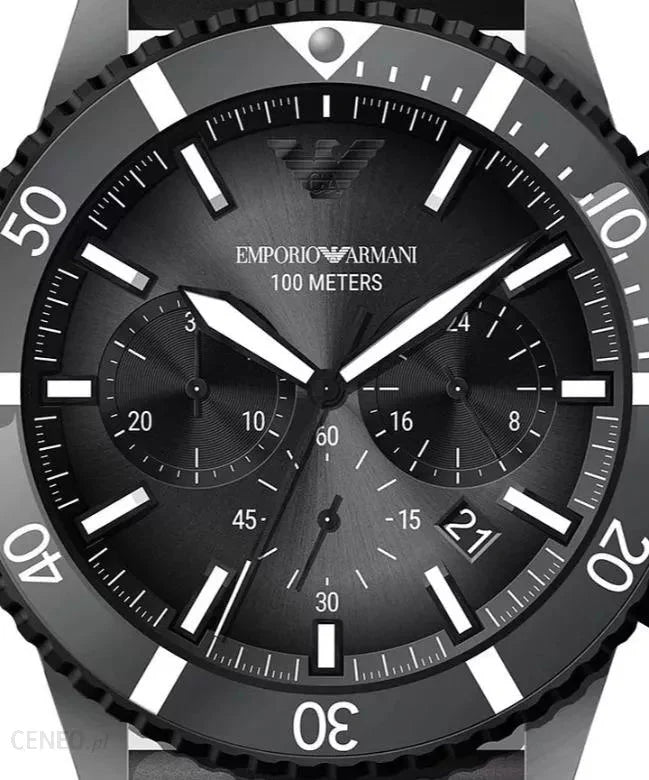 Emporio Armani Chronograph Silver-Tone Dial and Black Stainless Steel 43mm Men's Watch | AR11515
